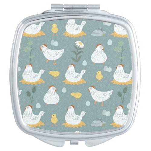 Chickens Dreaming in the Coop in Teal  Compact Mirror
