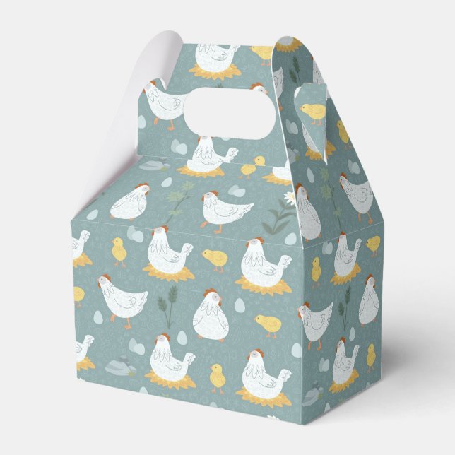 Chickens Dreaming in the Coop in Teal  Favor Boxes (Front Side)