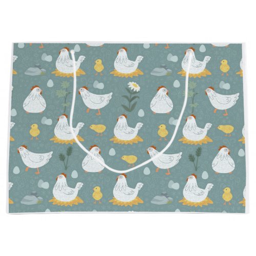 Chickens Dreaming in the Coop in Teal  Large Gift Bag