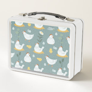 Chickens Dreaming in the Coop in Teal  Metal Lunch Box