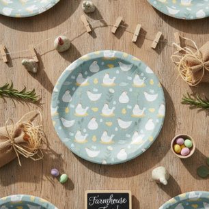 Chickens Dreaming in the Coop in Teal Paper Plates
