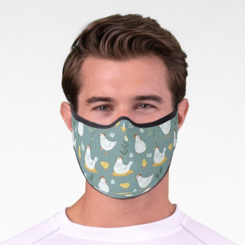Chickens Dreaming in the Coop in Teal  Premium Face Mask