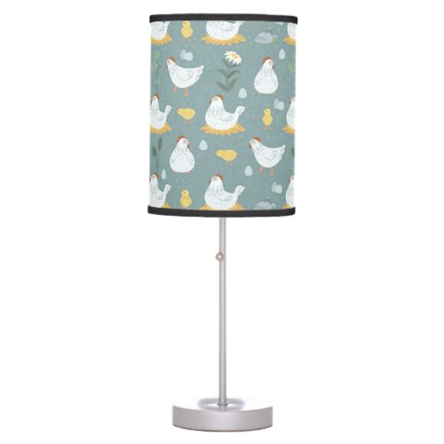Chickens Dreaming in the Coop in Teal  Table Lamp