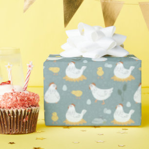 Chickens Dreaming in the Coop in Teal Wrapping Paper