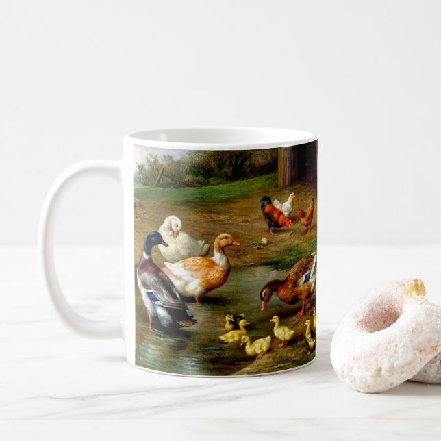 Chickens Ducks And Ducklings At The Farm Coffee Mug (With Donut)