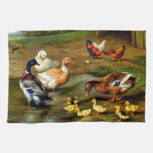 Chickens, Ducks And Ducklings At The Farm Kitchen Towel