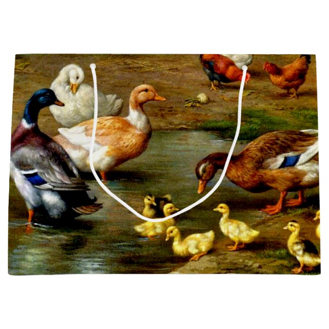 Chickens, Ducks And Ducklings At The Farm Large Gift Bag (Front)