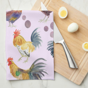 Chickens & Eggs Barnyard Farm Country Watercolor Kitchen Towel