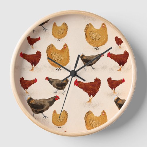 Chickens Farmhouse Kitchen Cute Clock