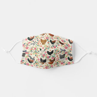 Chickens floral light cream adult cloth face mask
