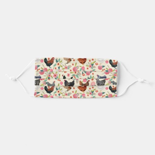Chickens floral light cream adult cloth face mask (Front, Folded)
