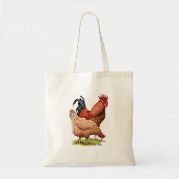 Chickens: Hen And Rooster Color Pencil Drawing Tote Bag by joyart at Zazzle
