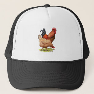 Chickens: Hen and Rooster Color Pencil Drawing Trucker Hat