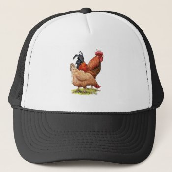Chickens: Hen And Rooster Color Pencil Drawing Trucker Hat by joyart at Zazzle