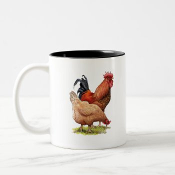Chickens: Hen And Rooster Color Pencil Drawing Two-tone Coffee Mug by joyart at Zazzle