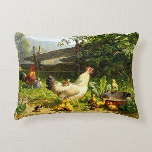 Chickens Hen Rooster & Baby Chicks On Farm Accent Pillow