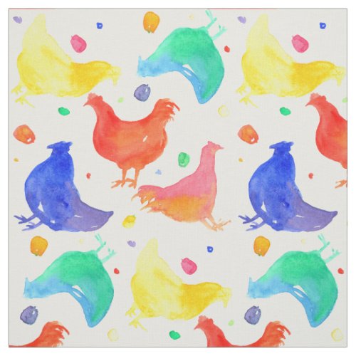 Chickens Hens Birds Rainbow Colors Watercolor Fabric