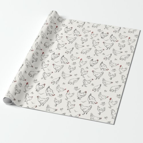 Chickens in Ink Wrapping Paper