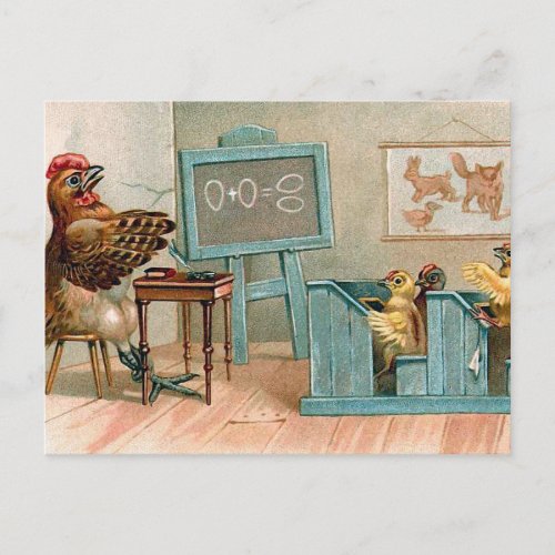 Chickens in School Vintage Postcard