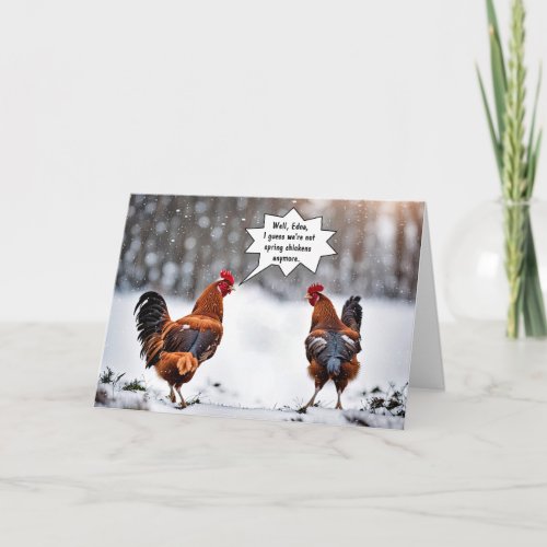 Chickens In Snow Birthday Humor Card
