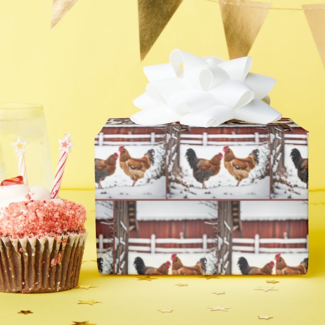 Chickens In Snow Wrapping Paper (Birthday Party)