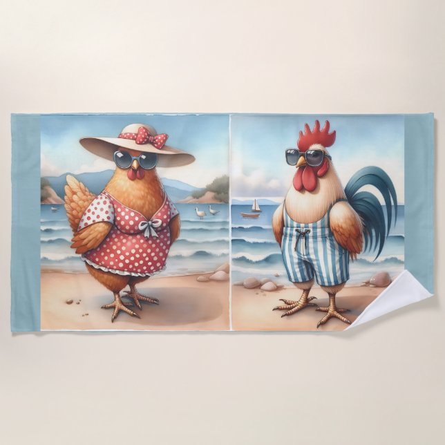 Chickens in Swimsuits at the Seaside Beach Towel (Front)
