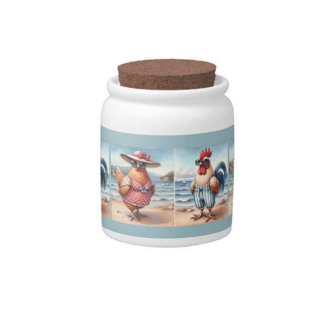 Chickens in Swimsuits at the Seaside Candy Jar (Front)