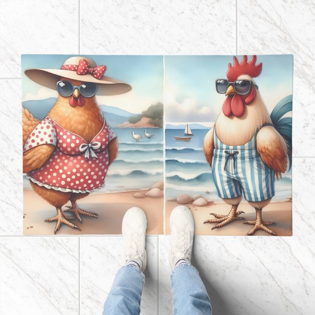 Chickens in Swimsuits at the Seaside Doormat (Indoor)