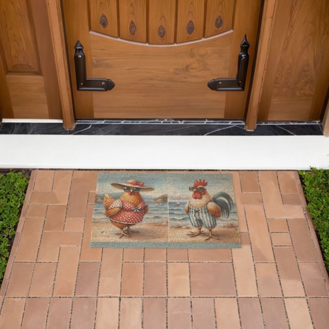 Chickens in Swimsuits at the Seaside Fiber Doormat (Insitu (Outdoor))