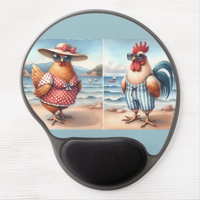 Chickens in Swimsuits at the Seaside Gel Mouse Pad (Front)