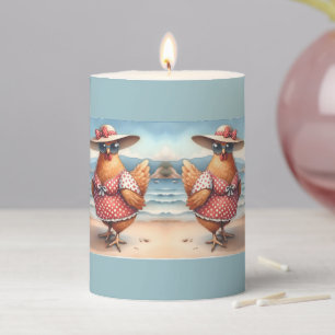 Chickens in Swimsuits at the Seaside Pillar Candle
