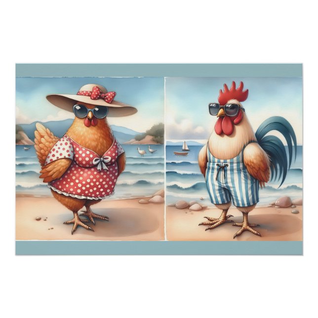 Chickens in Swimsuits at the Seaside Poster (Front)