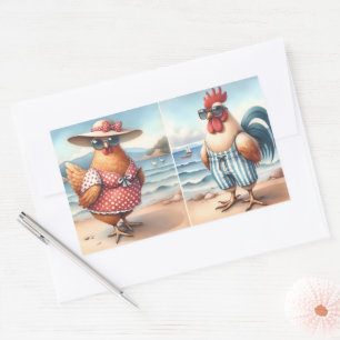 Chickens in Swimsuits at the Seaside Rectangular Sticker