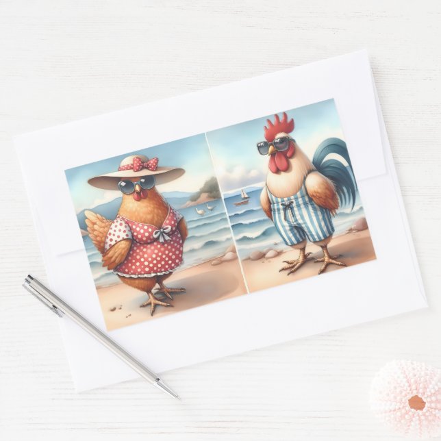 Chickens in Swimsuits at the Seaside Rectangular Sticker (Envelope)