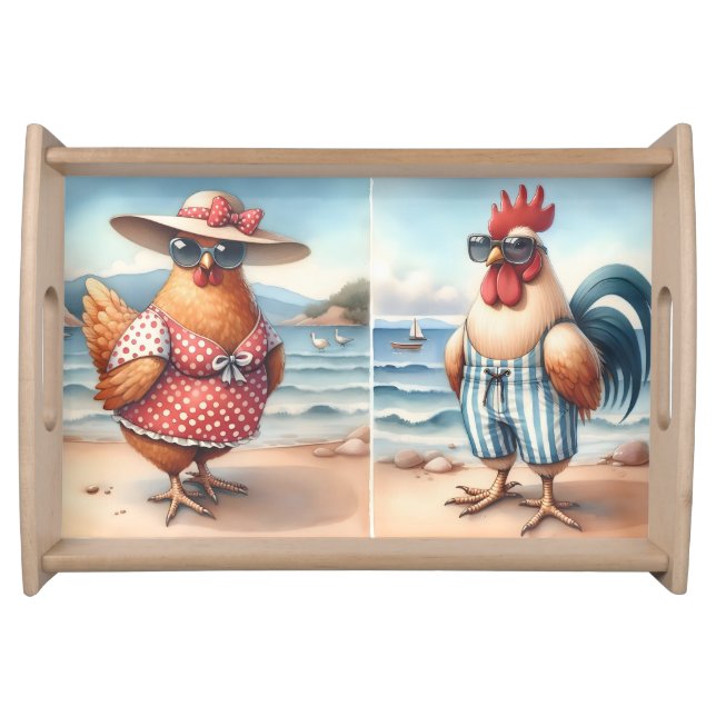 Chickens in Swimsuits at the Seaside Serving Tray (Front)