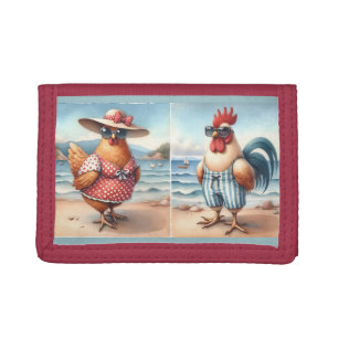 Chickens in Swimsuits at the Seaside Trifold Wallet