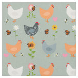 Chickens in the Flower Bed Fabric