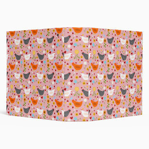 Chickens in the Flower Garden Pink 3 Ring Binder