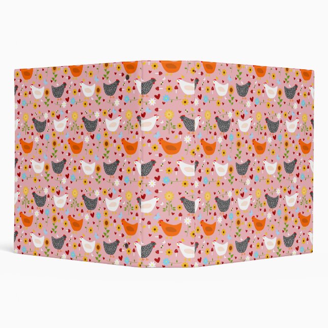 Chickens in the Flower Garden Pink 3 Ring Binder (Background)