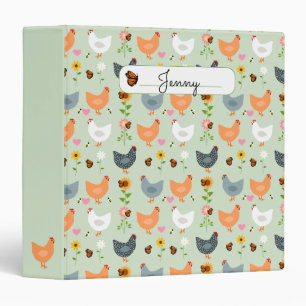 Chickens in the Flowers Green Personalized Binder