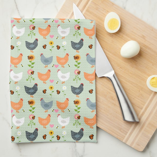 Chickens in the Flowers Kitchen Towel (Quarter Fold)