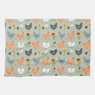 Chickens in the Flowers Kitchen Towel