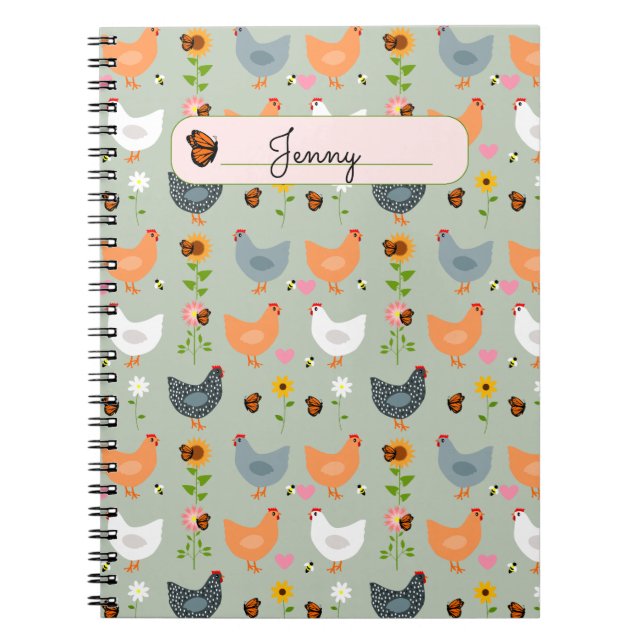 Chickens in the Flowers Personalized  Notebook (Front)
