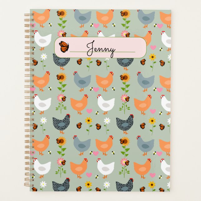 Chickens in the Flowers Personalized Planner (Front)