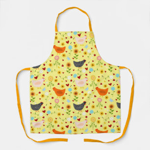 Chickens in the Garden, with Flowers, and Bugs Apron