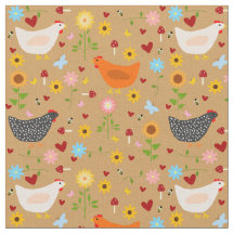 Chickens in the Garden with Flowers and Bugs