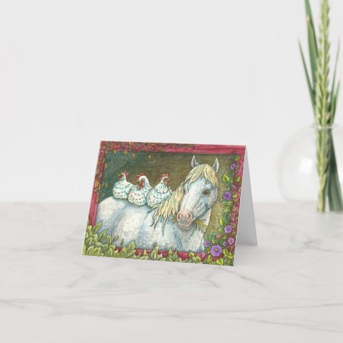 CHICKENS IN THE STABLE HORSE NOTE CARD Blank