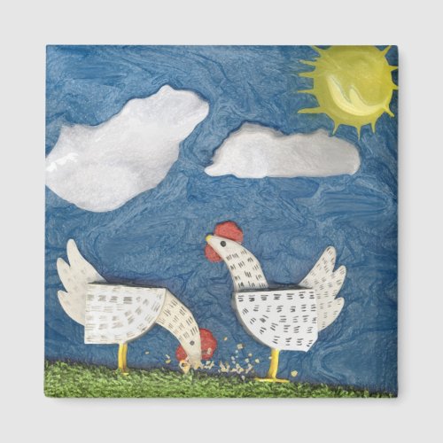 Chickens in the Yard _ diorama picture Magnet