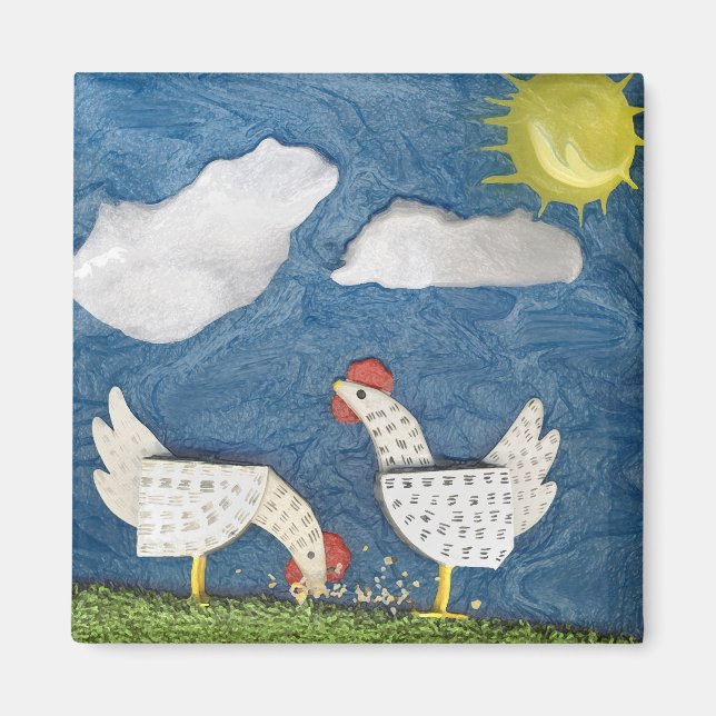 Chickens in the Yard - diorama picture Magnet (Front)