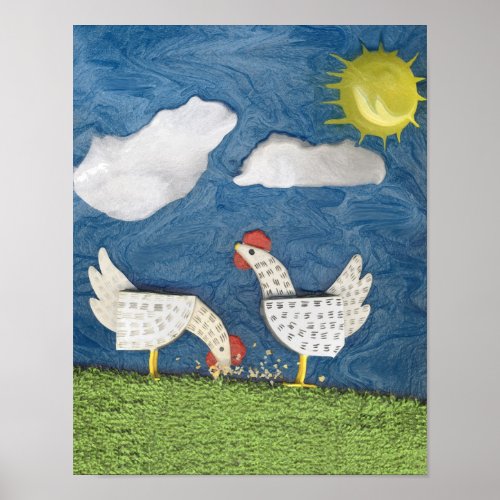 Chickens in the Yard _ diorama picture Poster